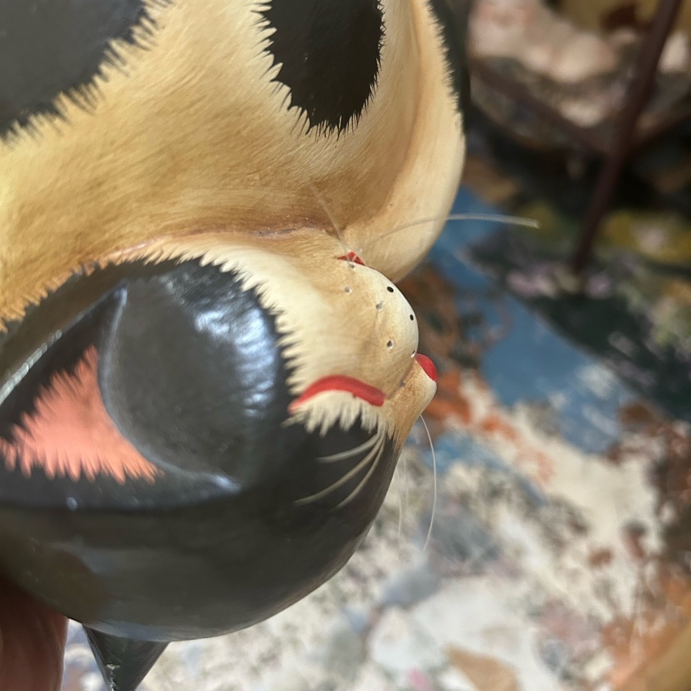 VTG Handmade & Painted Wood Sleeping Cat W/ Whiskers Folk Art Figurine Indonesia - Picture 12 of 16
